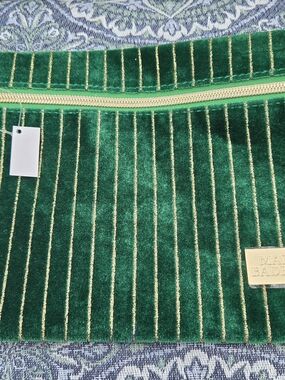 Green Velvet Stripe Zipper Clutch